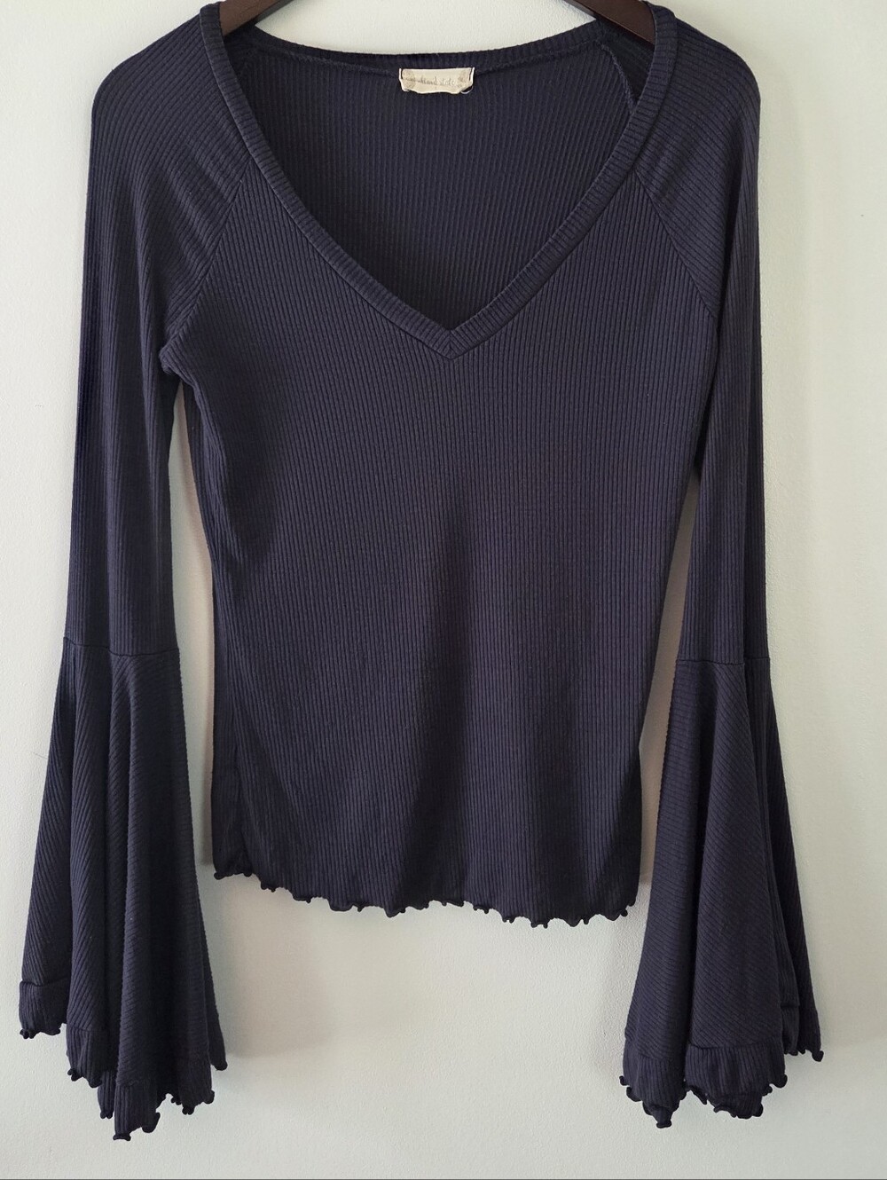 Altar'd State Wallace Bell Sleeves Navy Blue V-Neck Long Sleeve Top Size L